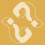 yellow square with two pale question marks, both on a diagornal and one upside down compared to the other