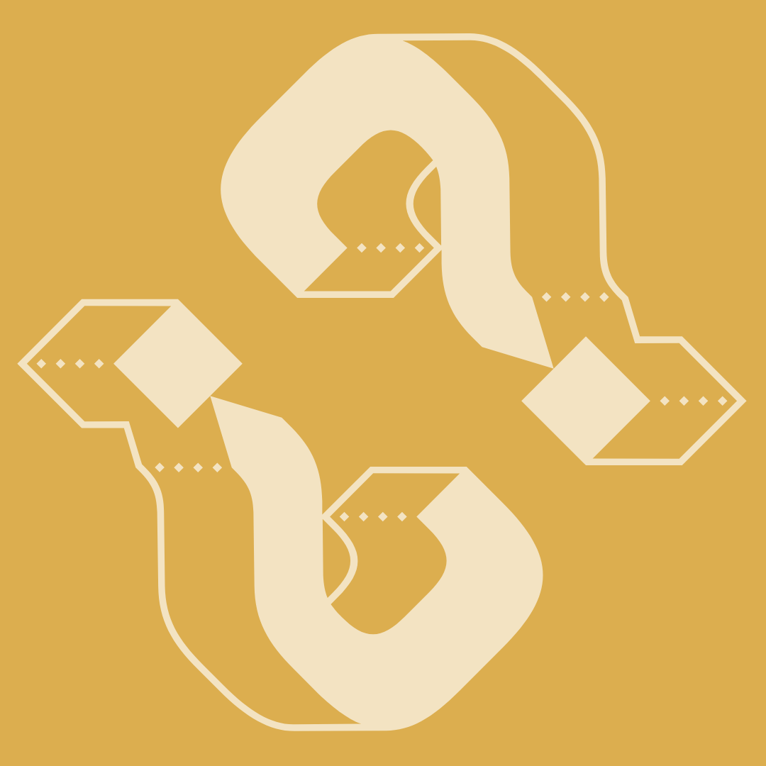 yellow square with two pale question marks, both on a diagornal and one upside down compared to the other